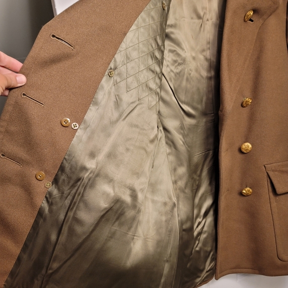 Men's Brown Heavy Wool Green Satin Lining Authentic Military Coat 8 Buttons - Picture 7 of 14